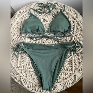 Sage Green Ribbed Bikini Set Medium